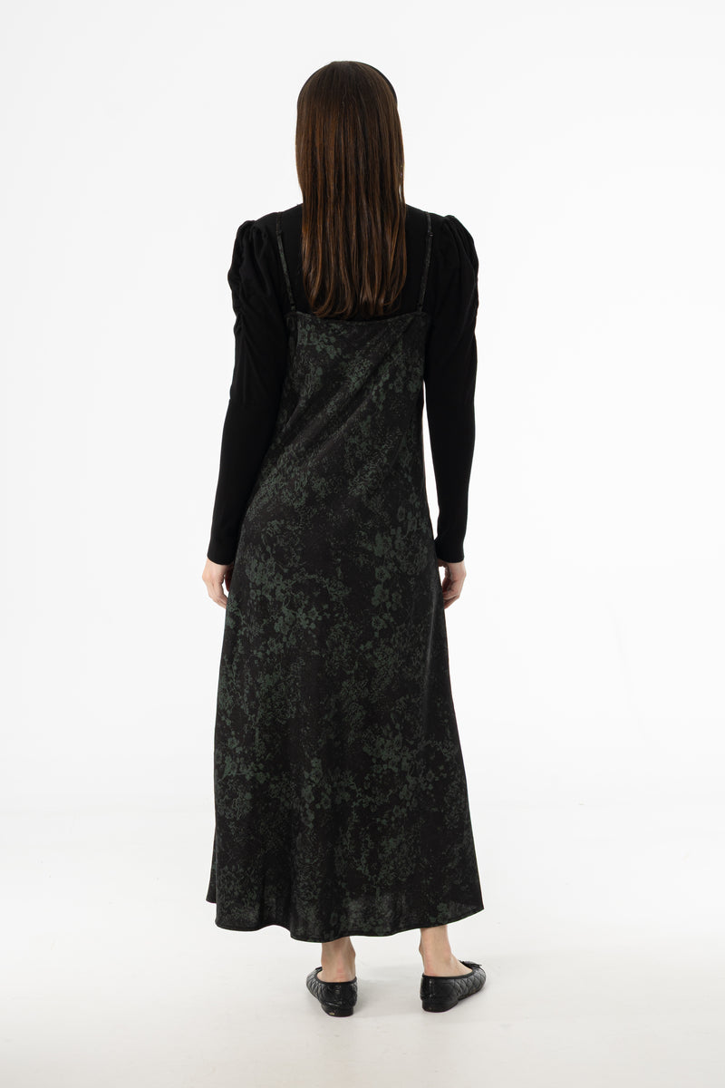 Black & Green Printed Slip Dress