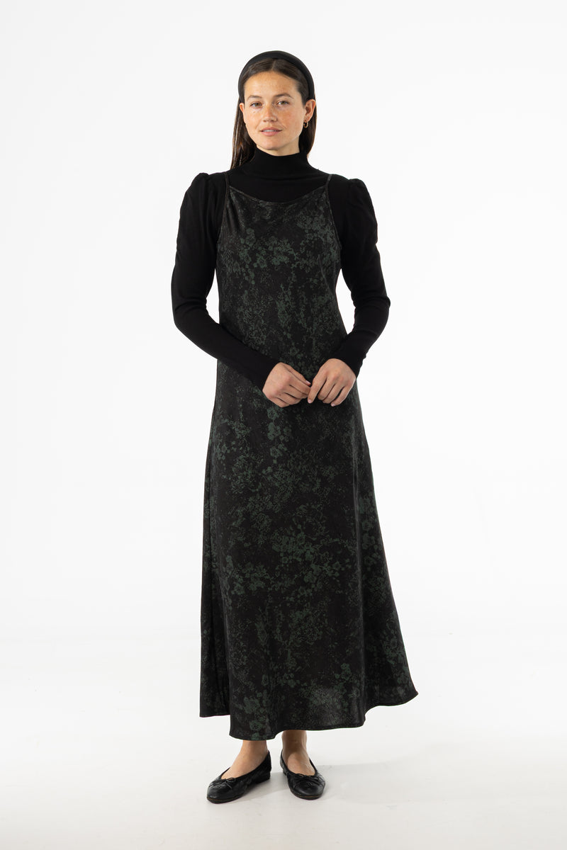 Black & Green Printed Slip Dress