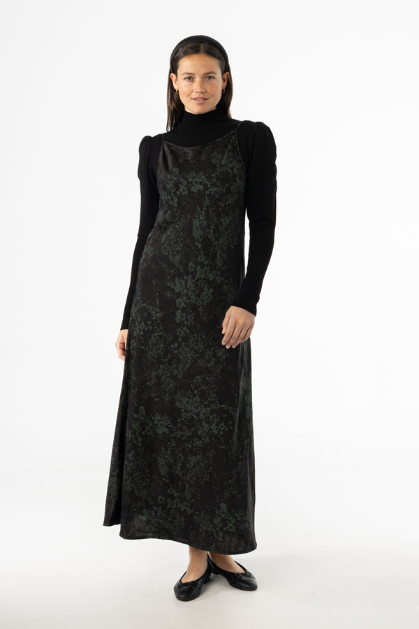 Black & Green Printed Slip Dress