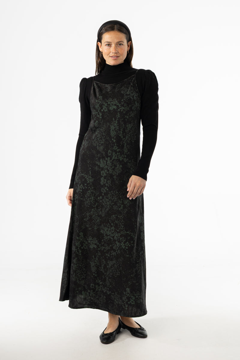 Black & Green Printed Slip Dress