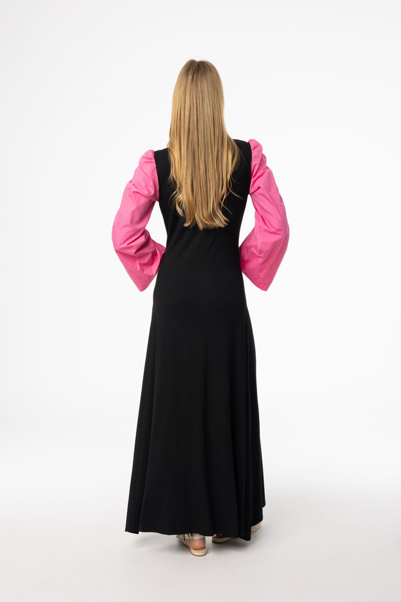 Black and Pink Colorblock Maxi Dress