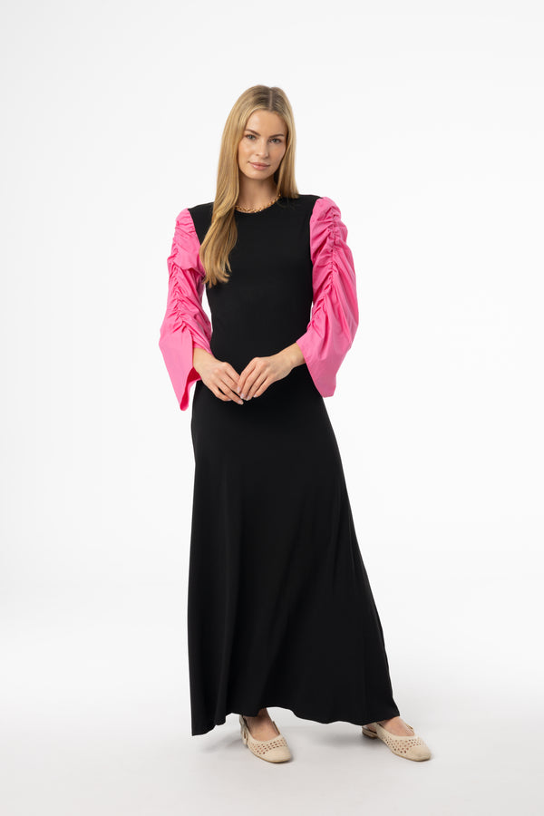 Black and Pink Colorblock Maxi Dress