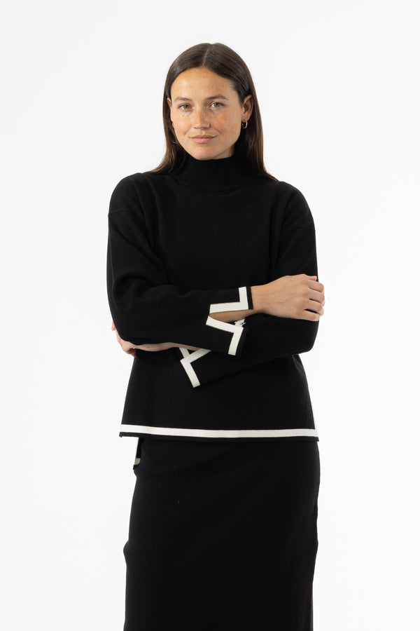Black Contrast Trim Knit Sweater