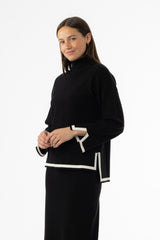 Black Contrast Trim Knit Sweater