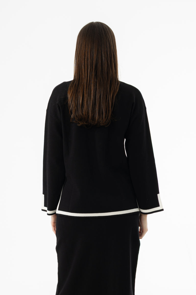 Black Contrast Trim Knit Sweater