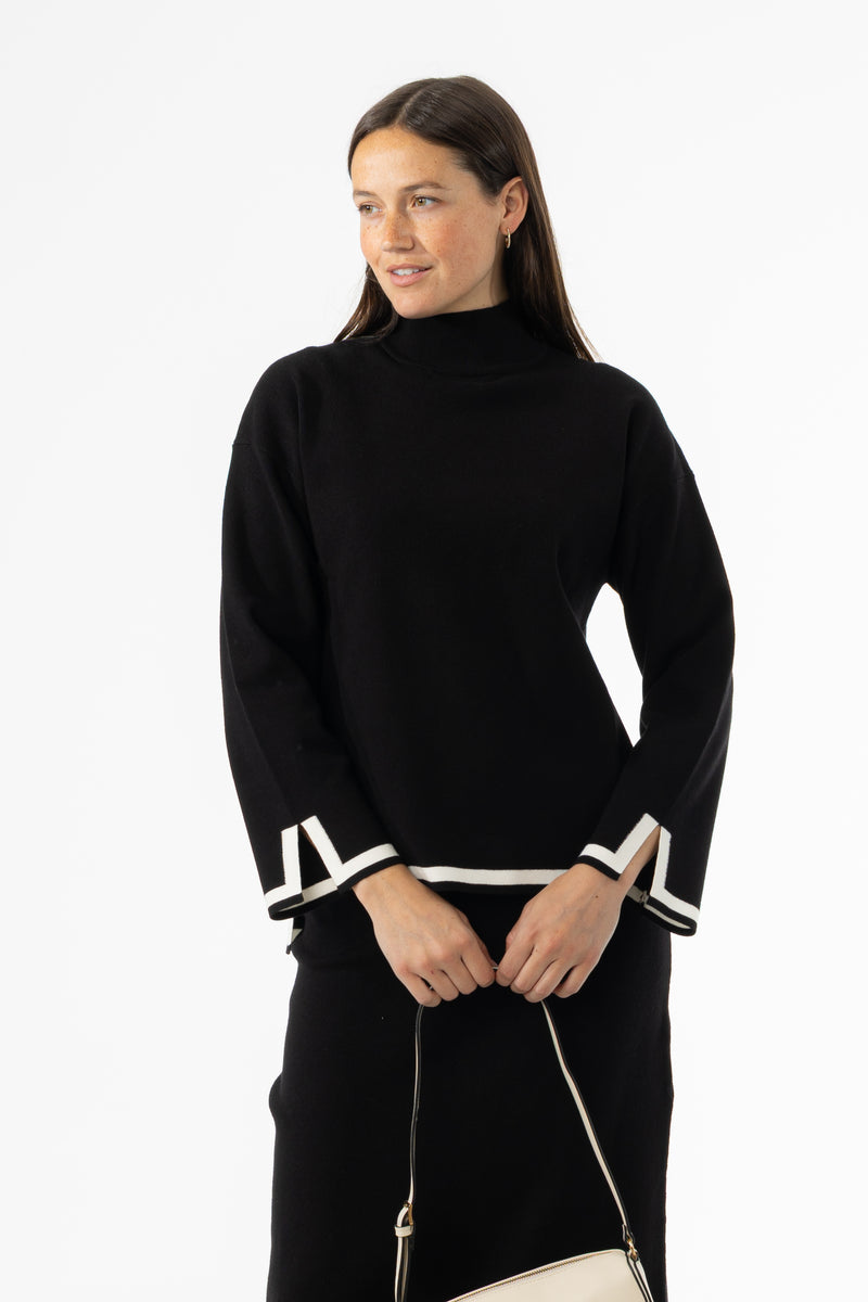 Black Contrast Trim Knit Sweater