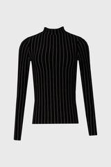 Black & White Striped Mock Neck Top