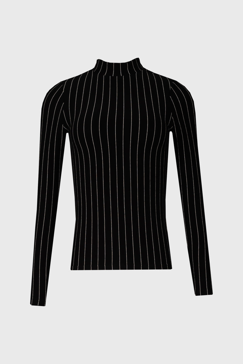 Black & White Striped Mock Neck Top