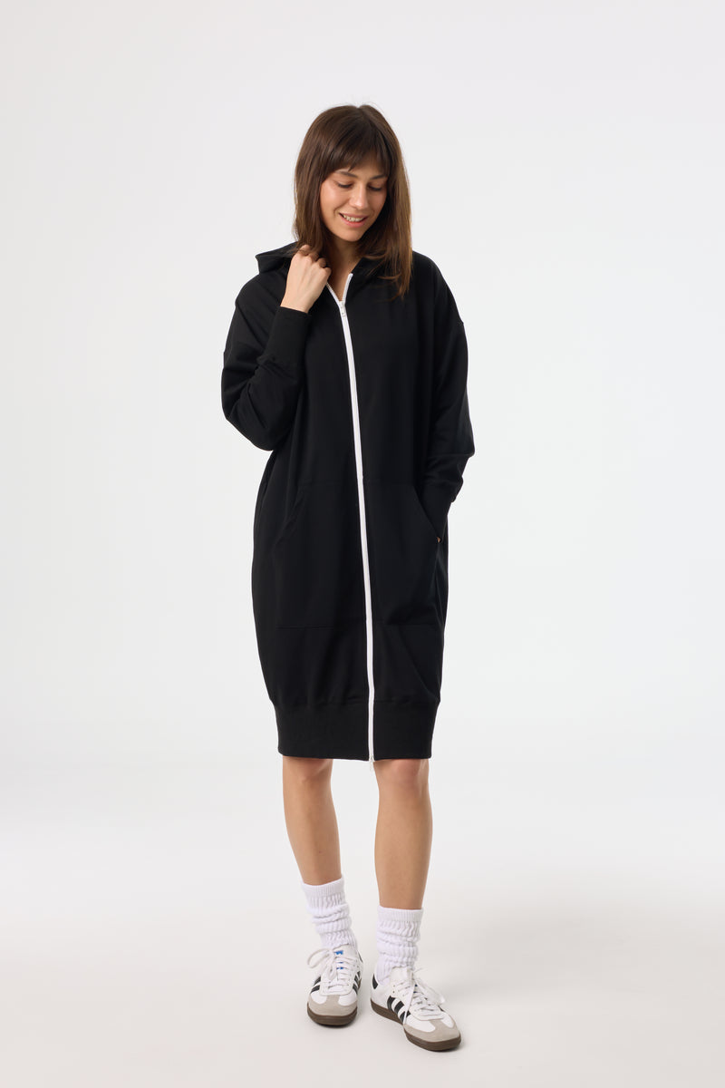 Black and White Zipper Sweatshirt Dress