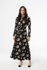 Black Floral Ruched Maxi Dress