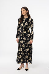 Black Floral Ruched Maxi Dress