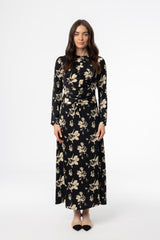 Black Floral Ruched Maxi Dress