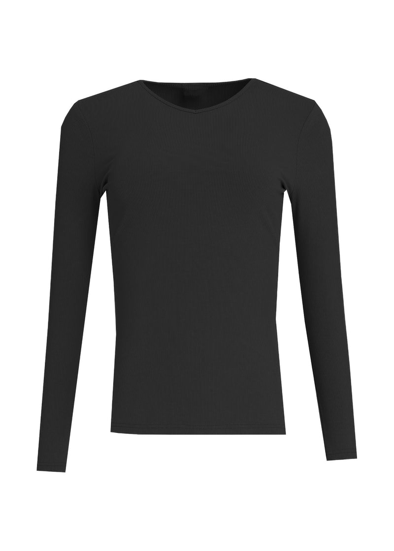 Black Long Sleeve Ribbed V-Neck Tee