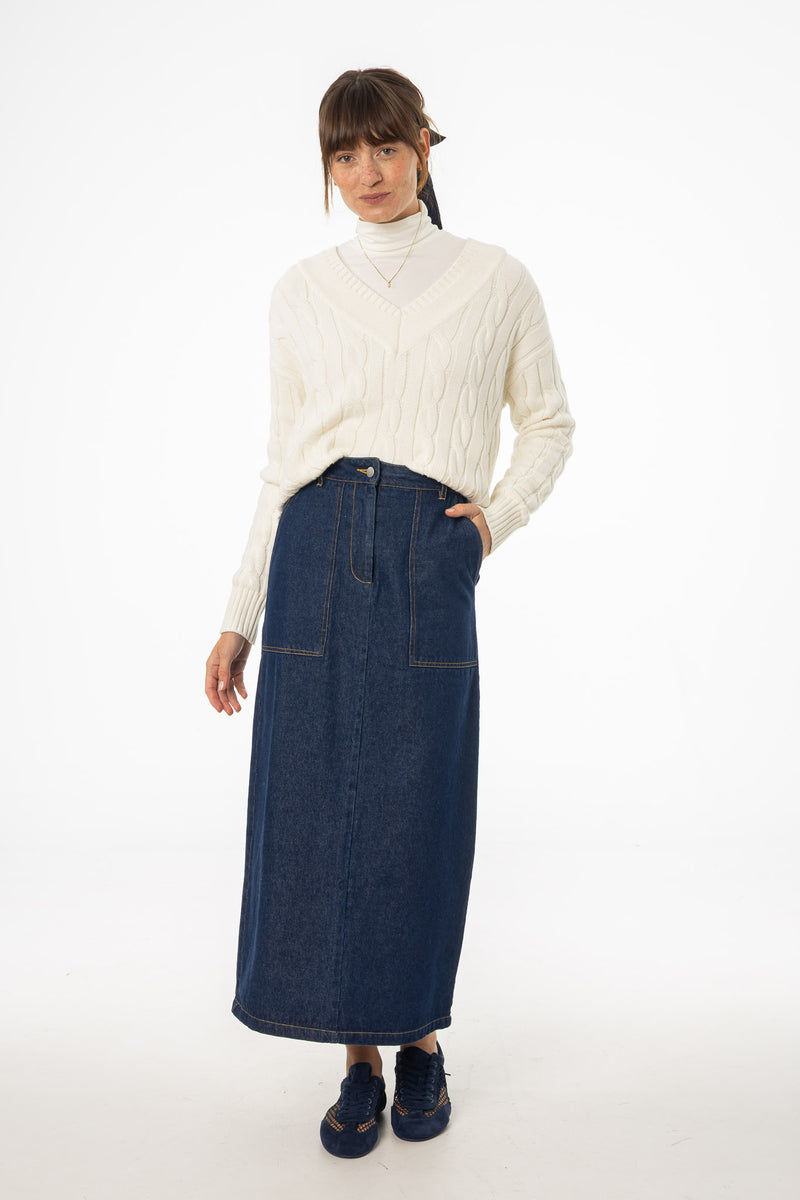 Blue Exposed Pocket Denim Skirt