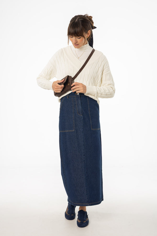 Blue Exposed Pocket Denim Skirt