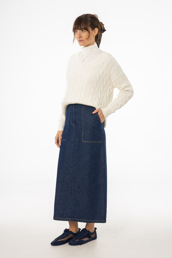 Blue Exposed Pocket Denim Skirt