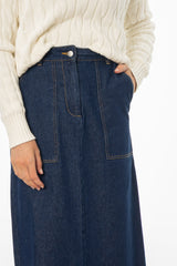 Blue Exposed Pocket Denim Skirt