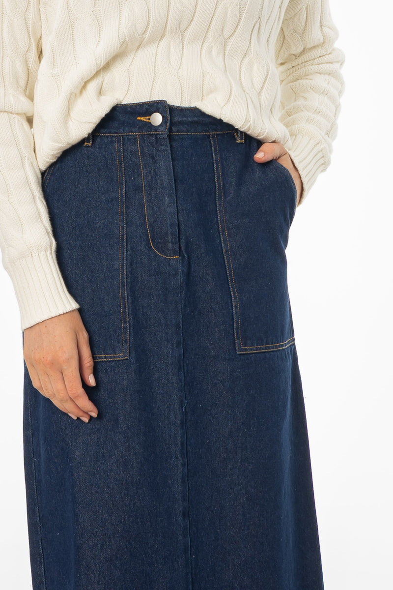 Blue Exposed Pocket Denim Skirt