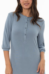 Blue 3/4 Sleeve Maxi Dress