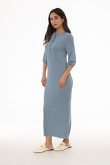 Blue 3/4 Sleeve Maxi Dress