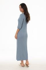 Blue 3/4 Sleeve Maxi Dress