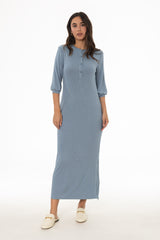 Blue 3/4 Sleeve Maxi Dress