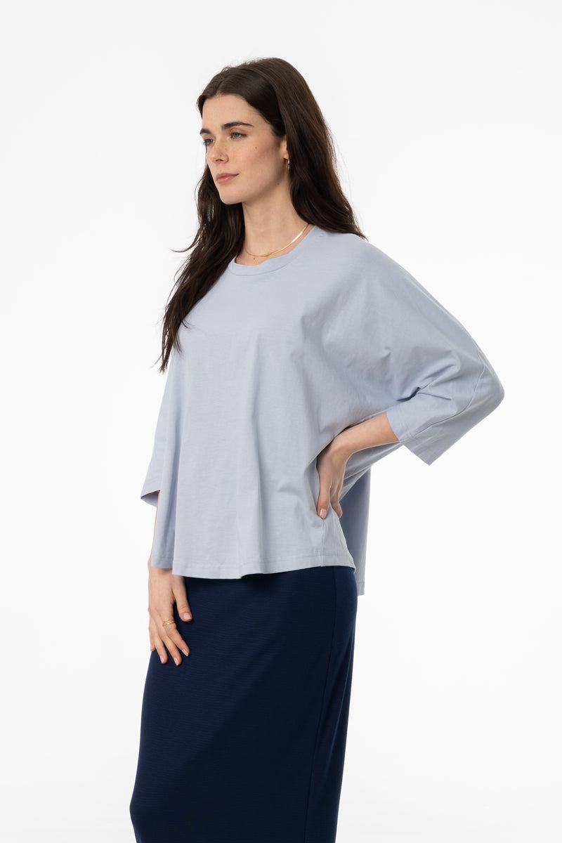 Blue Oversized Dolman 3/4 Sleeve T-Shirt