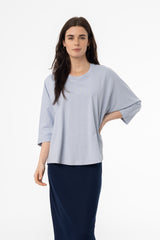 Blue Oversized Dolman 3/4 Sleeve T-Shirt