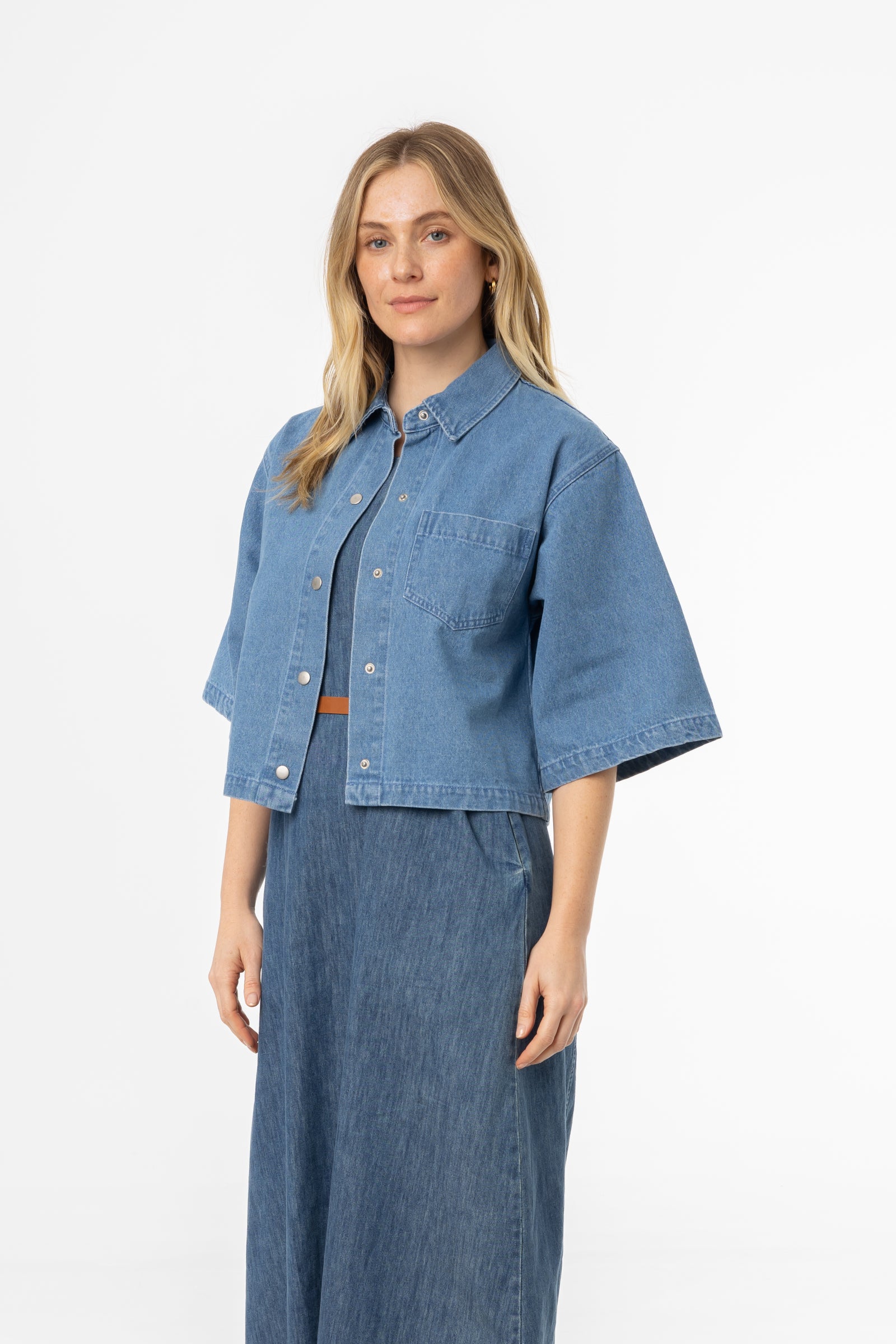 Blue 3/4 Sleeve Shirt Denim Jacket – BLANK