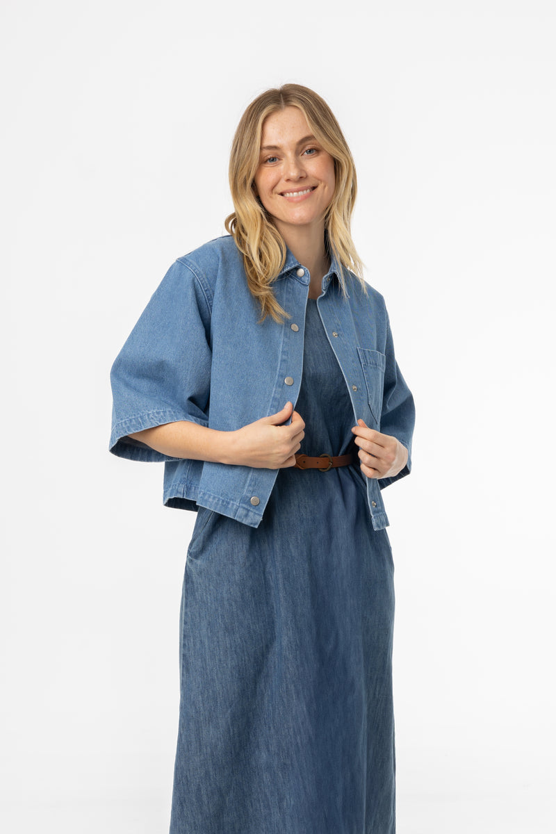 Blue 3/4 Sleeve Shirt Denim Jacket