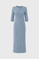 Blue 3/4 Sleeve Maxi Dress