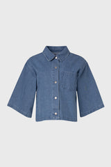 Blue 3/4 Sleeve Shirt Denim Jacket