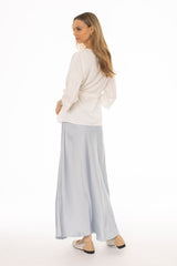 Blue A-Line Satin Effect Maxi Skirt