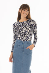 Blue Leopard Printed T-Shirt