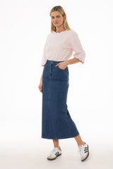 Blue Basic Detail Denim Skirt