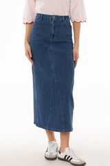 Blue Basic Detail Denim Skirt