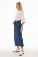 Blue Basic Detail Denim Skirt