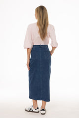 Blue Basic Detail Denim Skirt