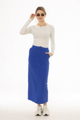 Blue Basic Stretch Cotton Maxi Skirt