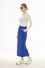 Blue Basic Stretch Cotton Maxi Skirt