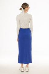 Blue Basic Stretch Cotton Maxi Skirt