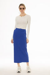 Blue Basic Stretch Cotton Maxi Skirt