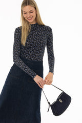 Blue Blossom Printed Mock Neck Top