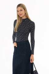 Blue Blossom Printed Mock Neck Top