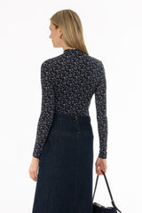 Blue Blossom Printed Mock Neck Top