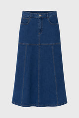 Blue Bottom Paneled Denim Maxi Skirt