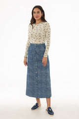 Blue Brushed Denim Maxi Skirt