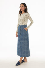 Blue Brushed Denim Maxi Skirt