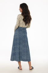 Blue Brushed Denim Maxi Skirt