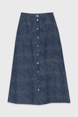 Blue Brushed Denim Maxi Skirt